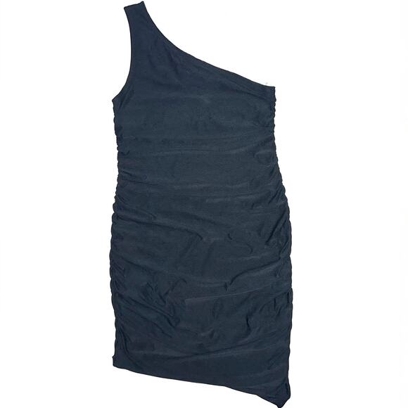 Beyond Yoga Featherweight Carried Away One Shoulder Black Mini Dress Size Medium - Picture 3 of 15